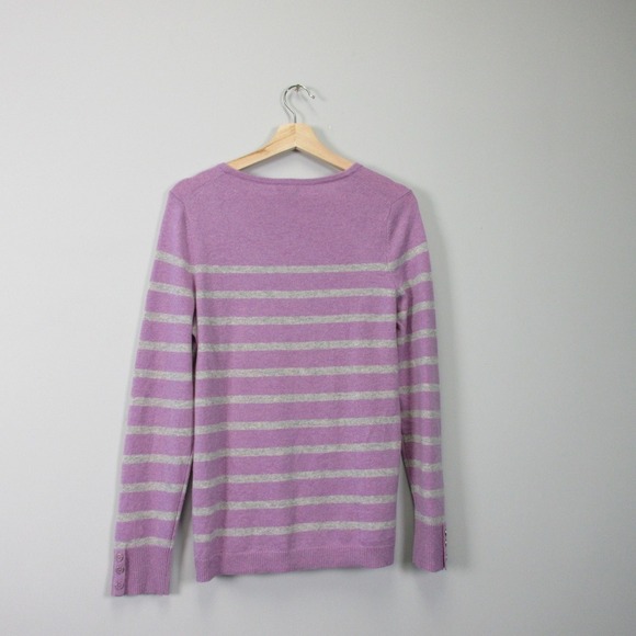 Talbots 100% Cashmere Sweater Women M Purple Striped Long Sleeve Knit Casual 218 - Picture 2 of 9